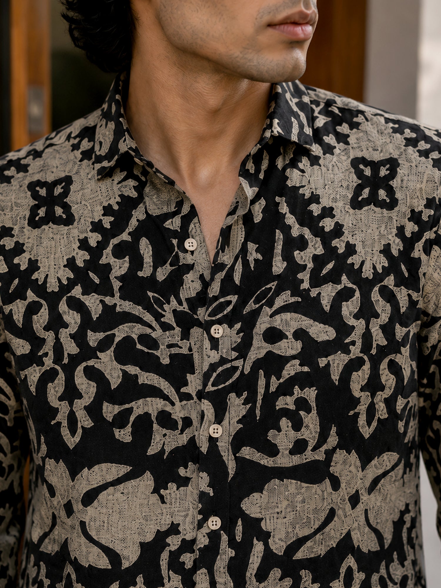 Men Black Printed Cotton Regular Fit Shirt