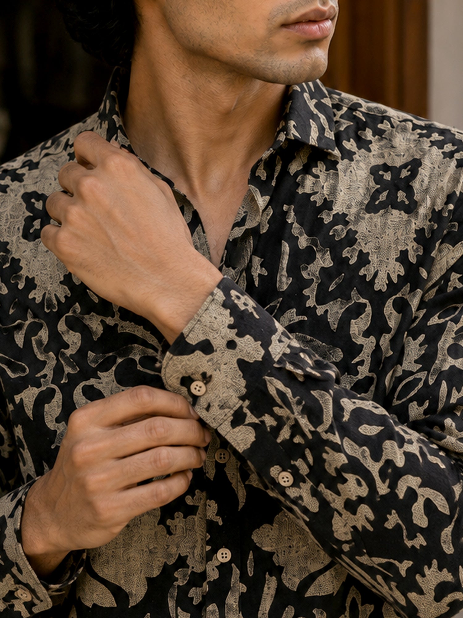 Men Black Printed Cotton Regular Fit Shirt