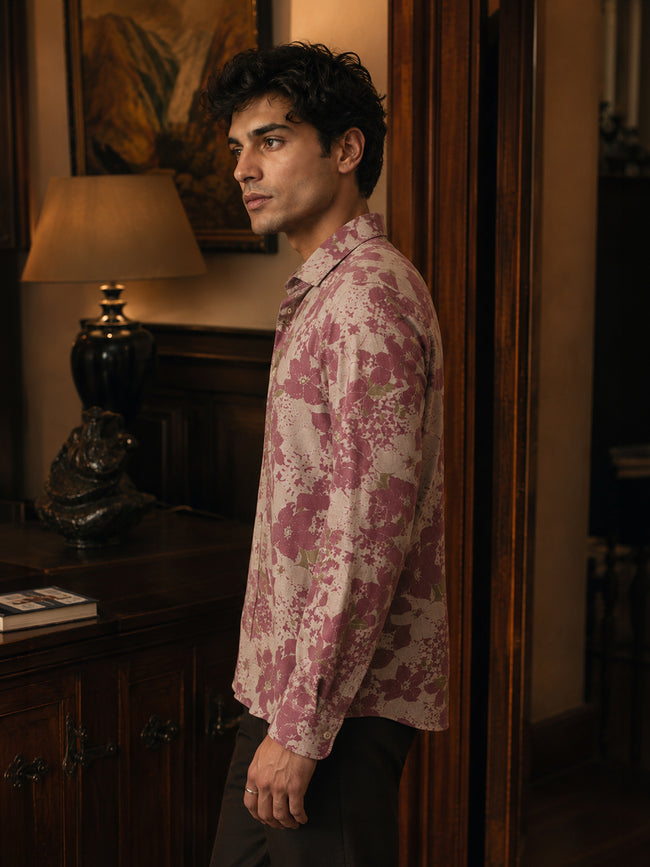 Men Beige Printed Cotton Regular Fit Shirt
