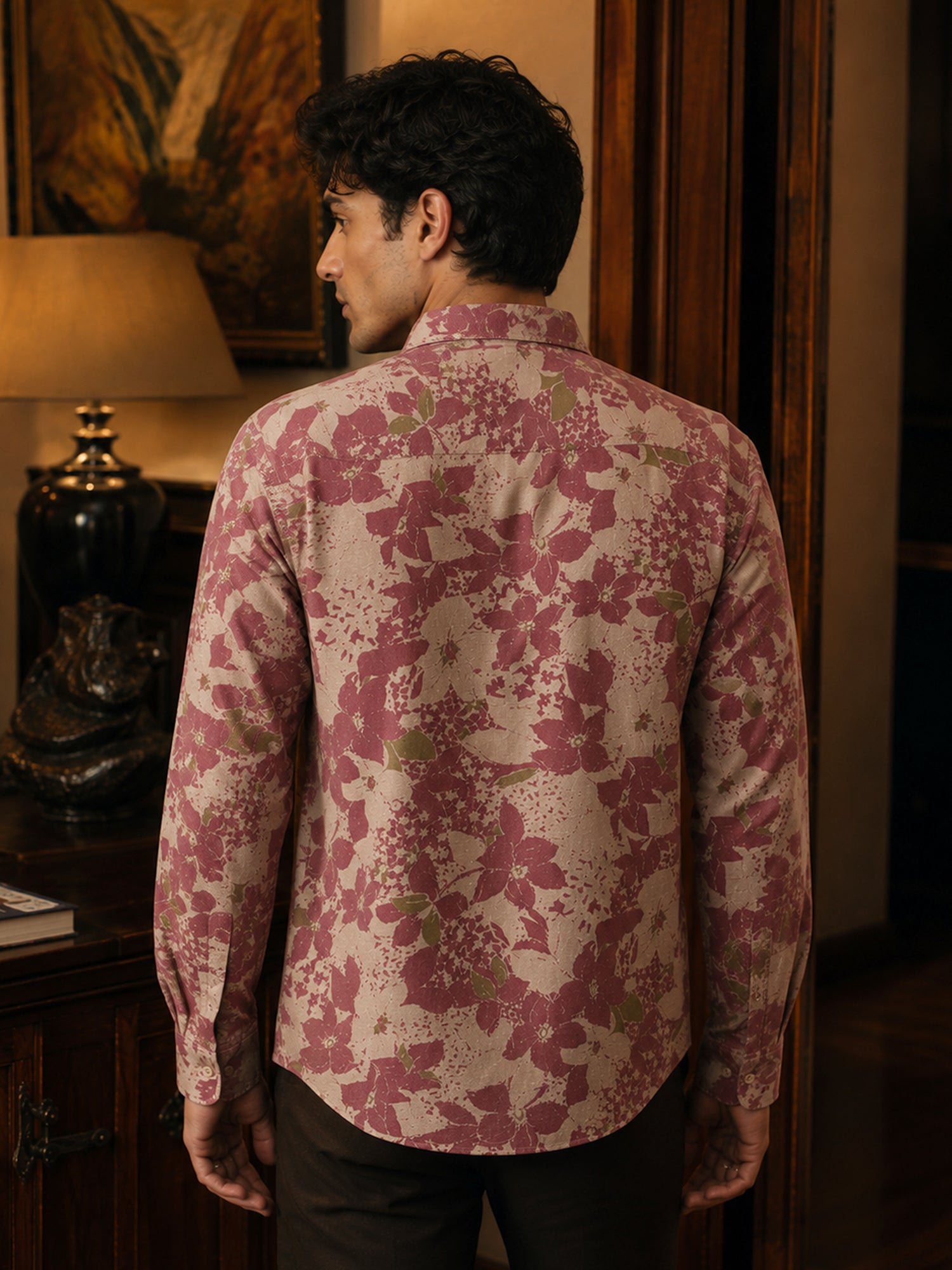 Men Beige Printed Cotton Regular Fit Shirt