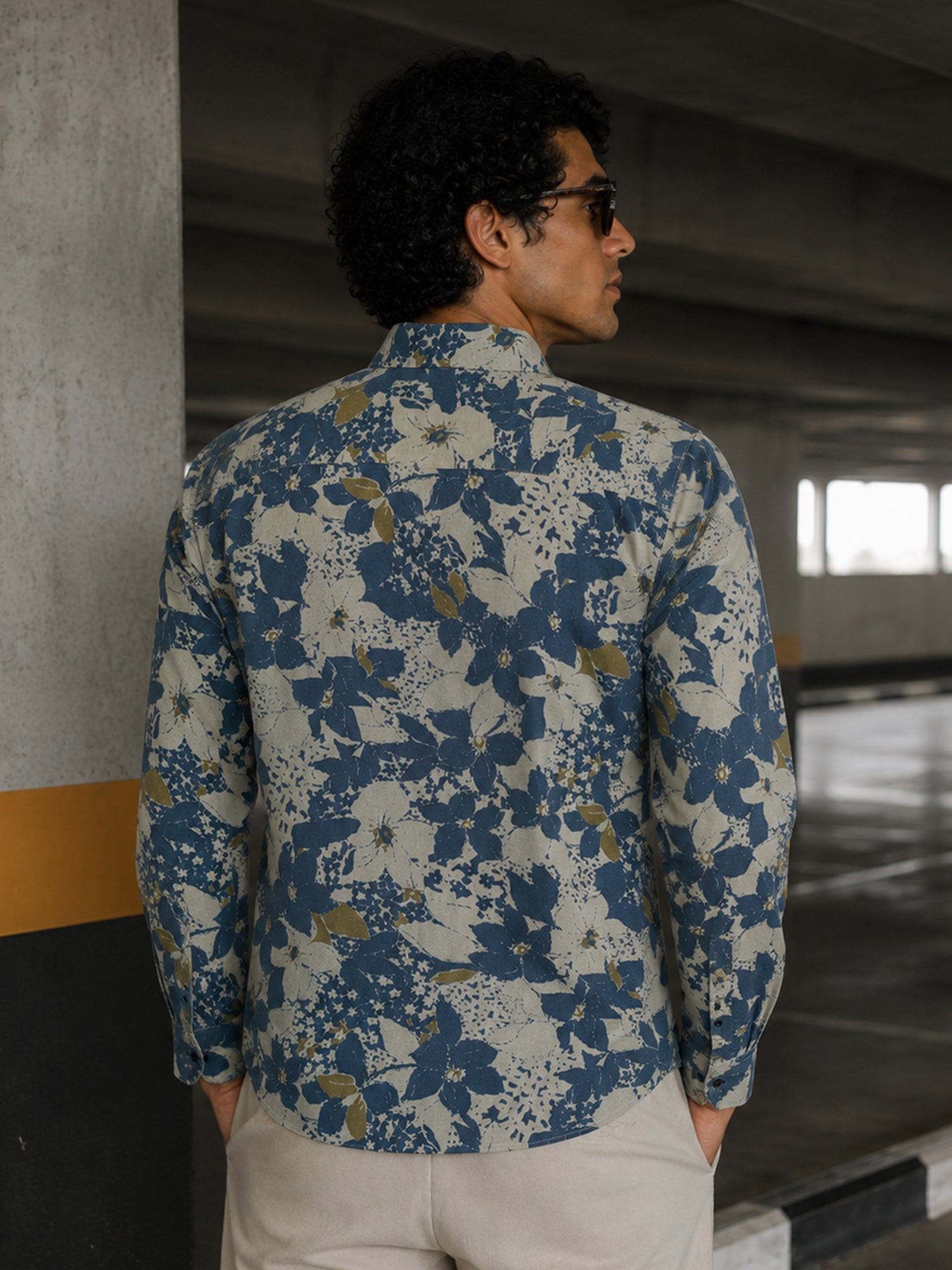 Men Beige Floral Printed Cotton Shirt
