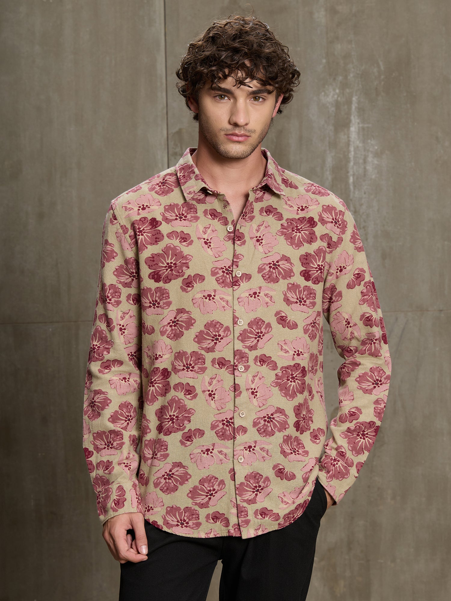 Men Beige Floral Casual Shirt