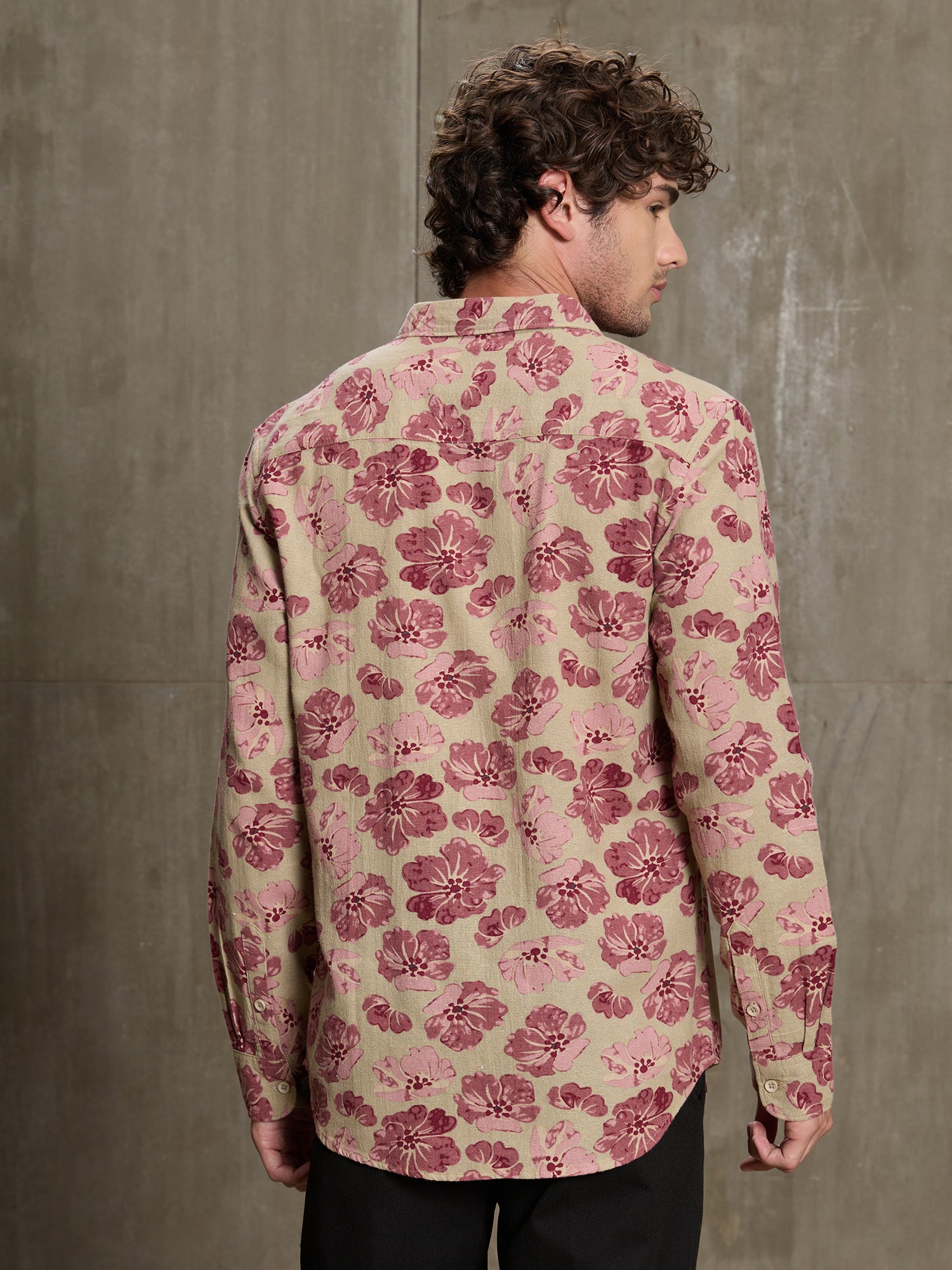 Men Beige Floral Casual Shirt
