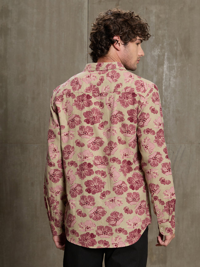 Men Beige Floral Casual Shirt
