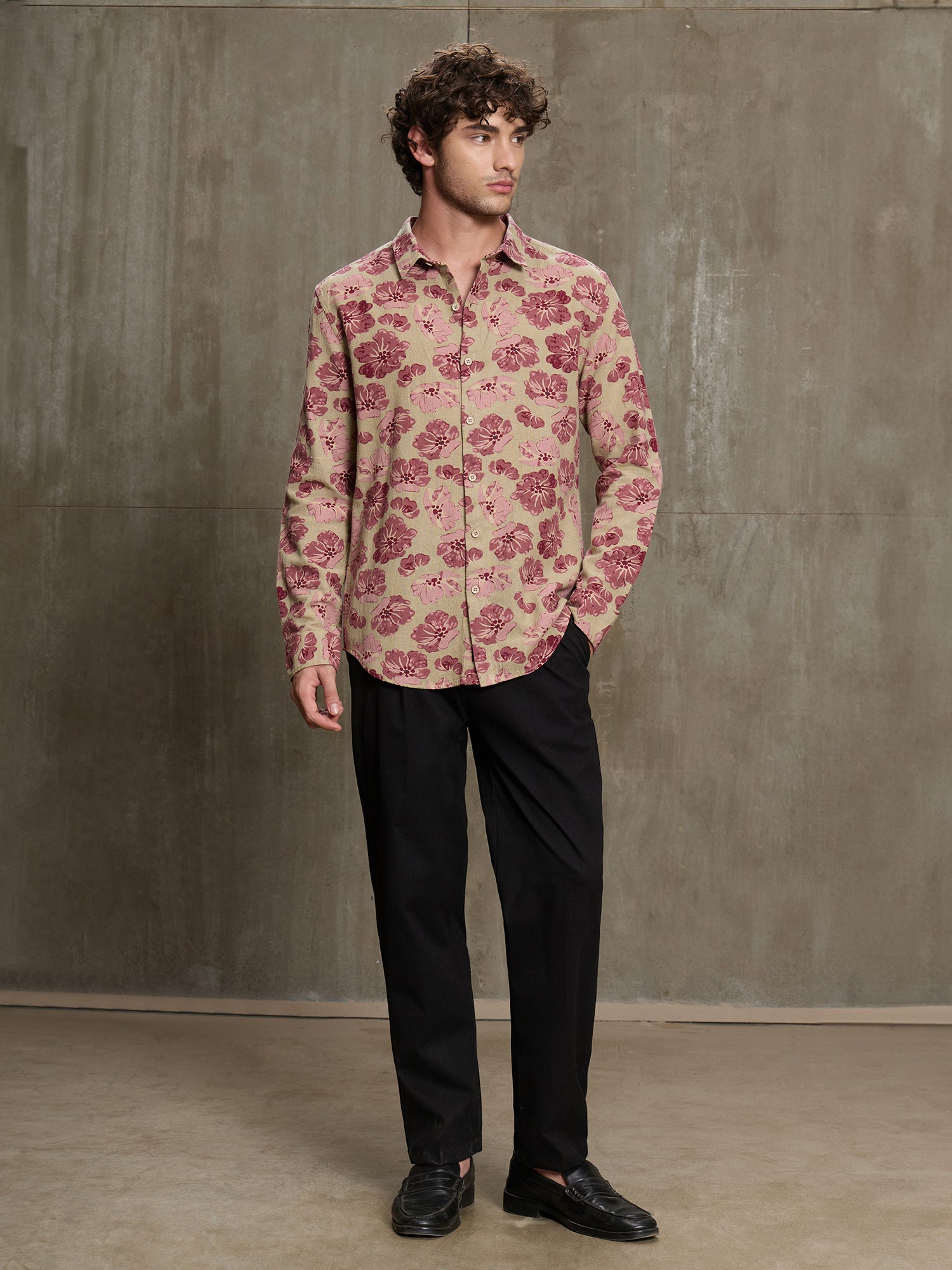 Men Beige Floral Casual Shirt