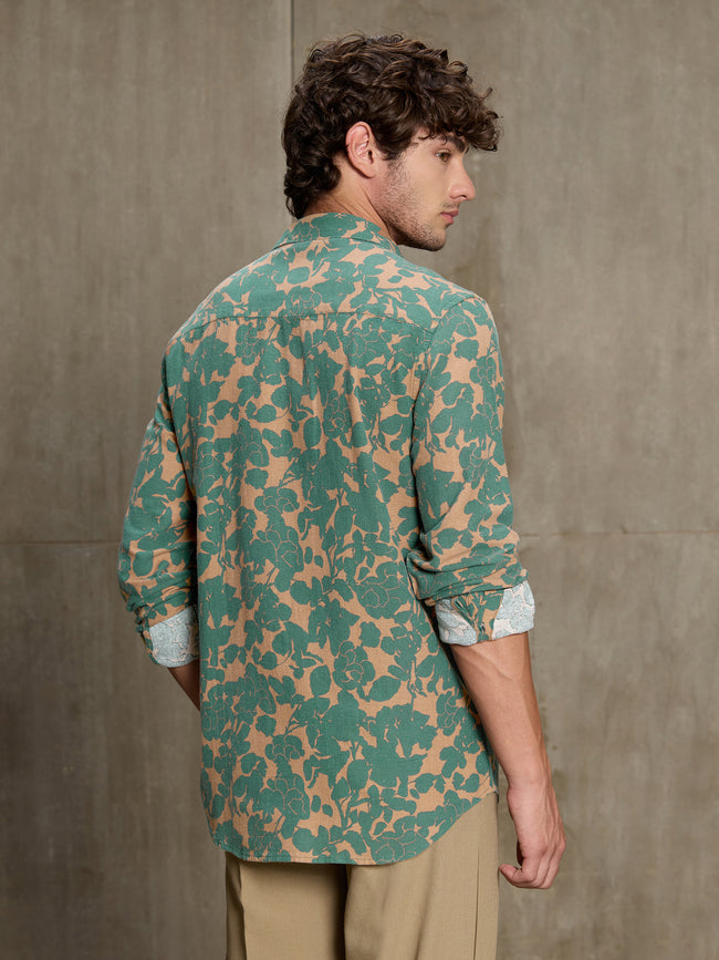 Men Green Botanical Print Full Sleeve Casual Shirt