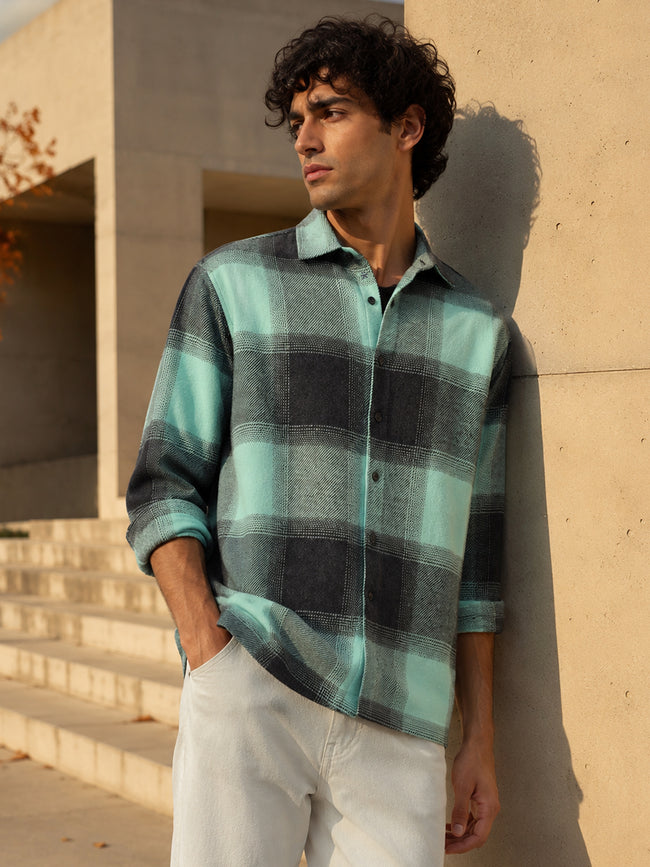 Men Green Checked Shirt