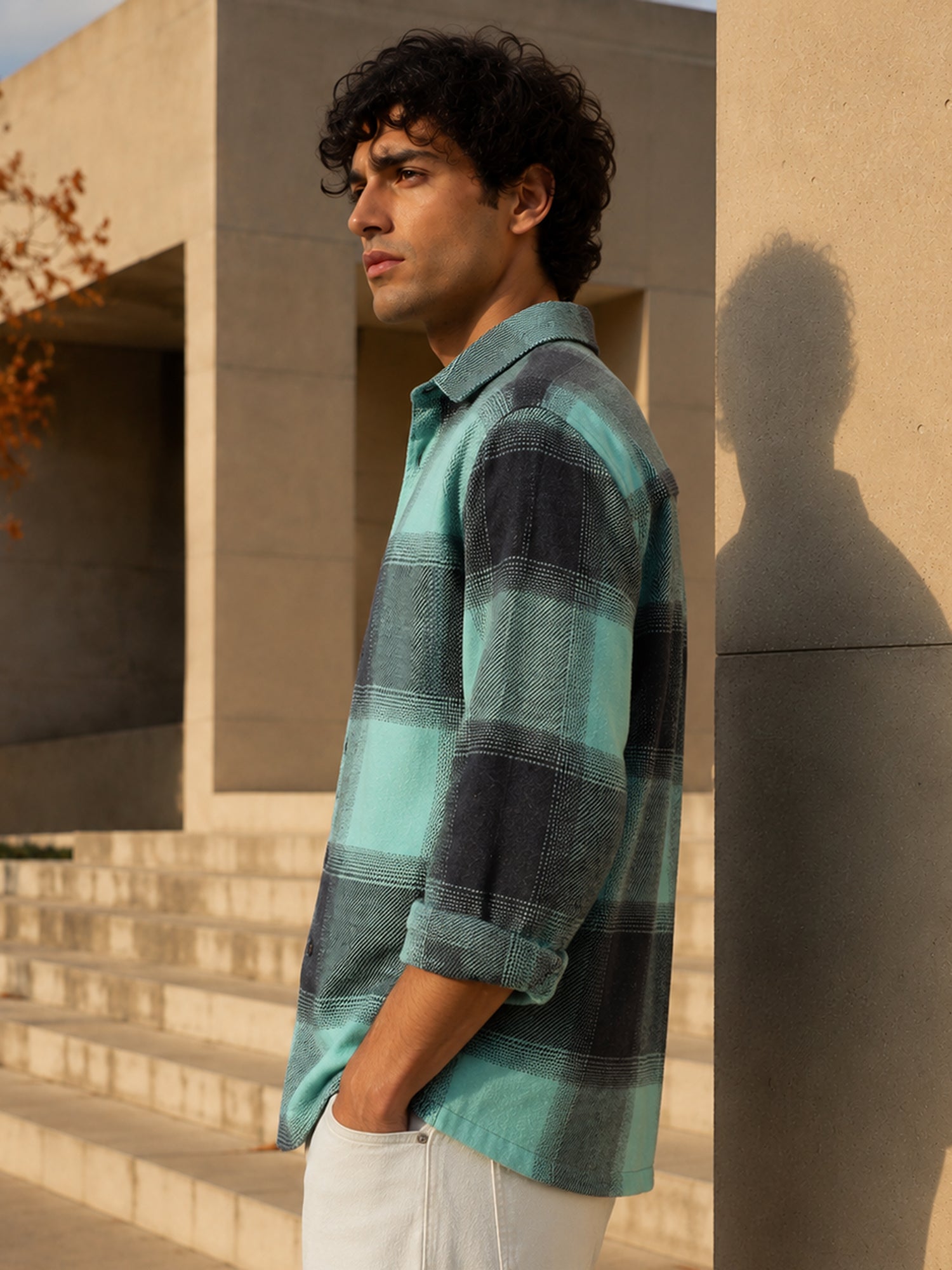 Men Green Checked Shirt