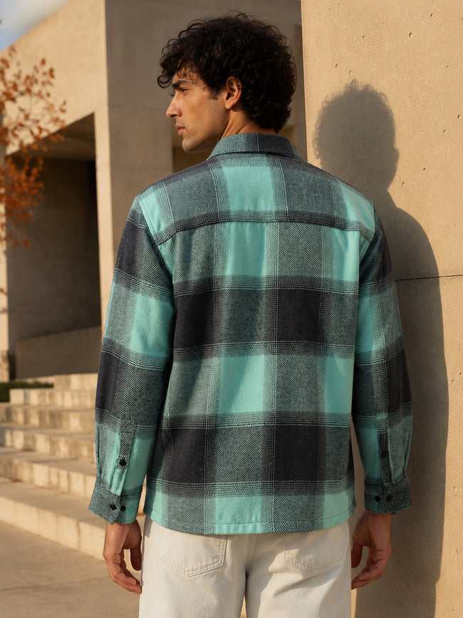 Men Green Checked Shirt