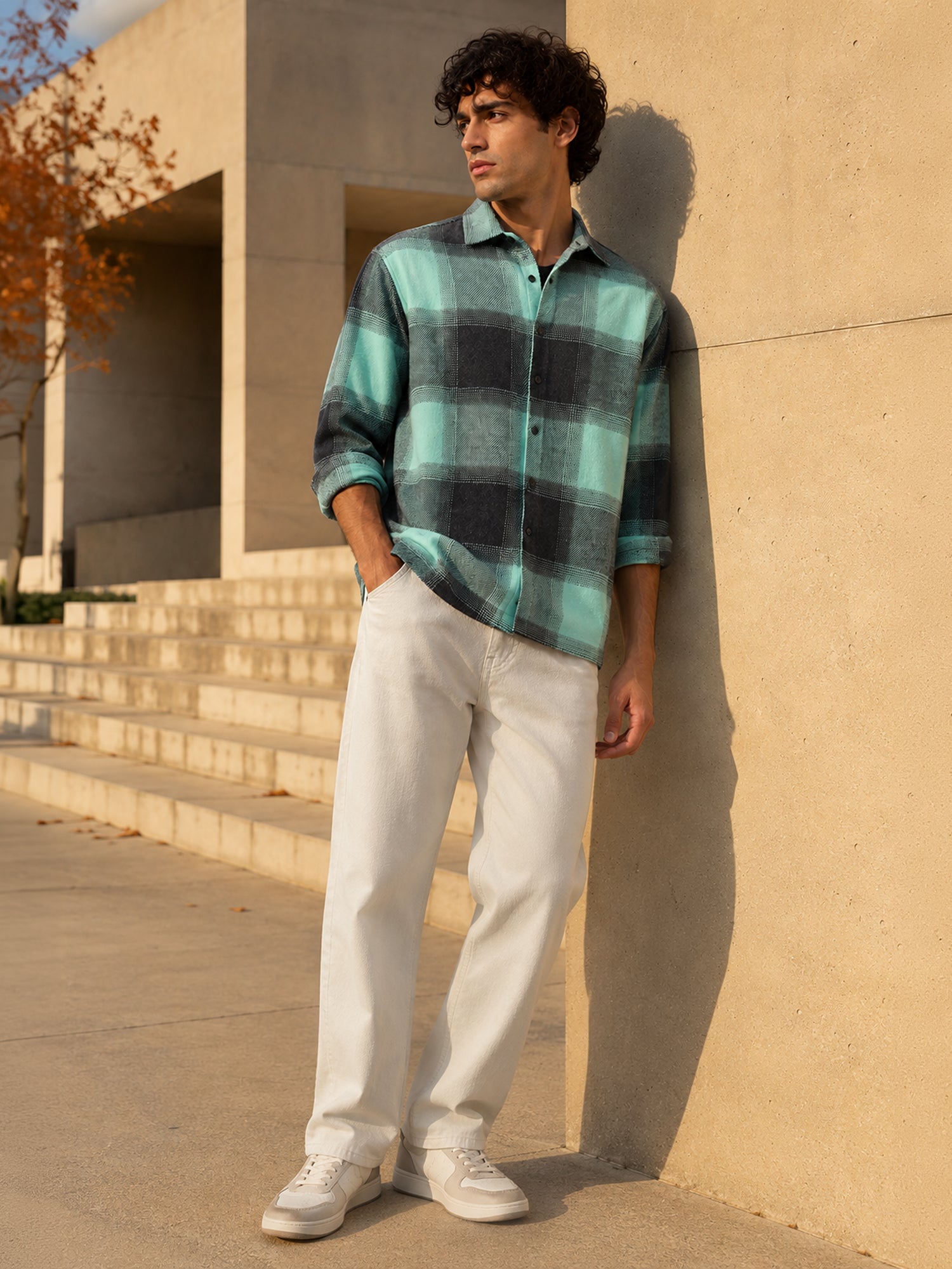 Men Green Checked Shirt