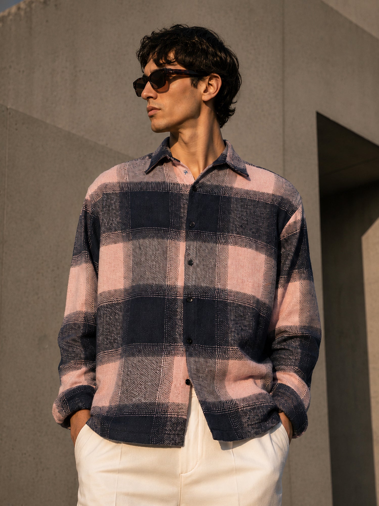 Men Pink Checked Shirt