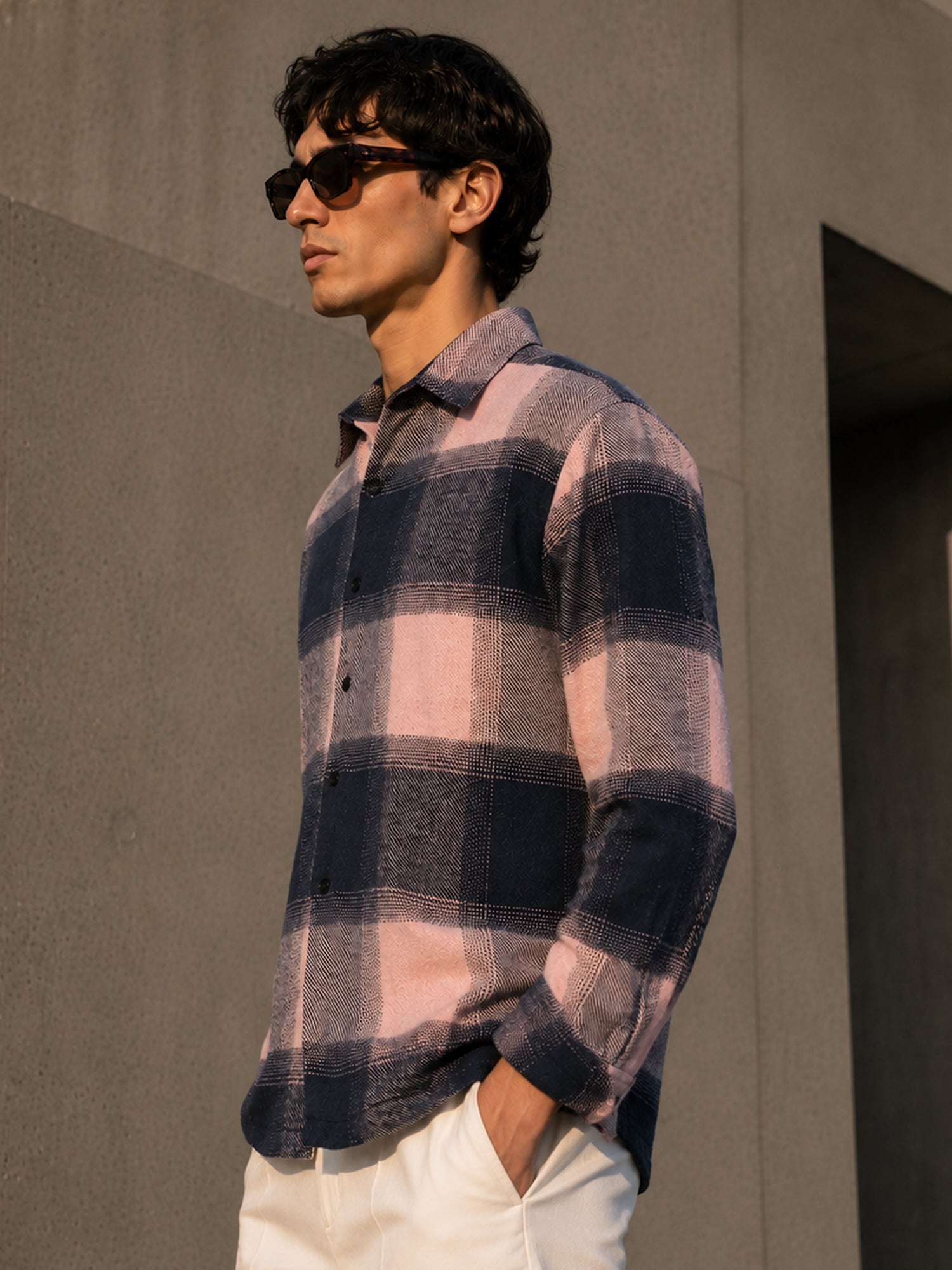 Men Pink Checked Shirt