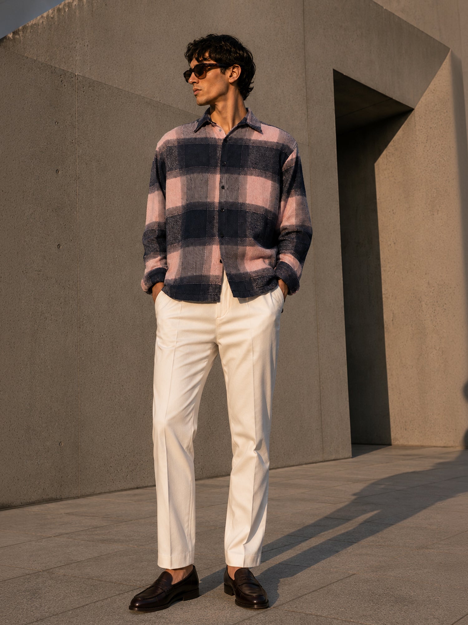 Men Pink Checked Shirt