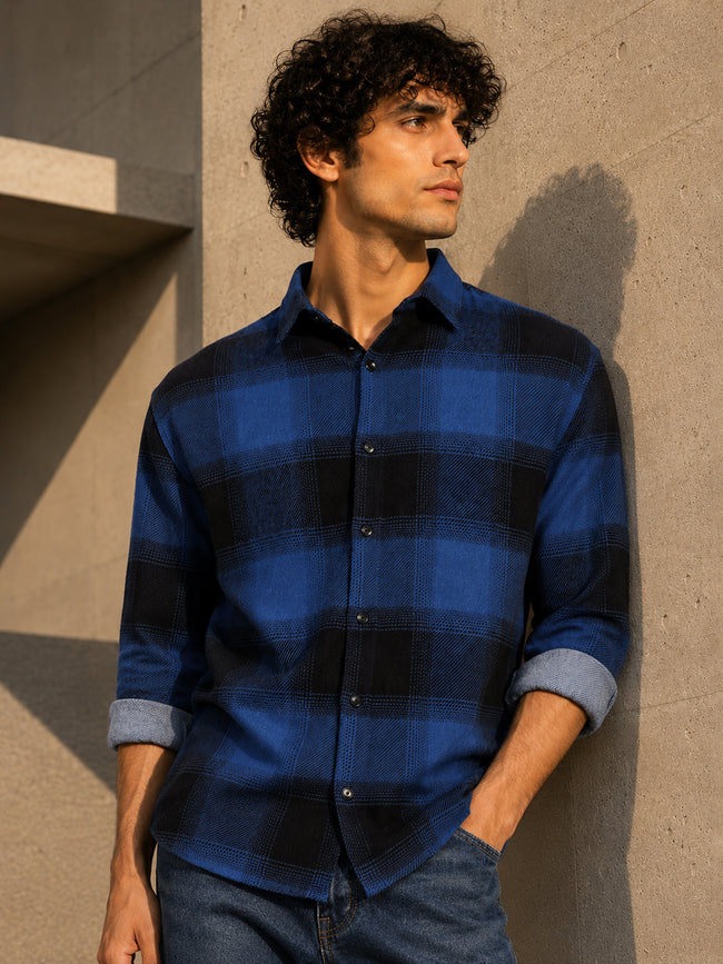 Men Blue Checked Shirt