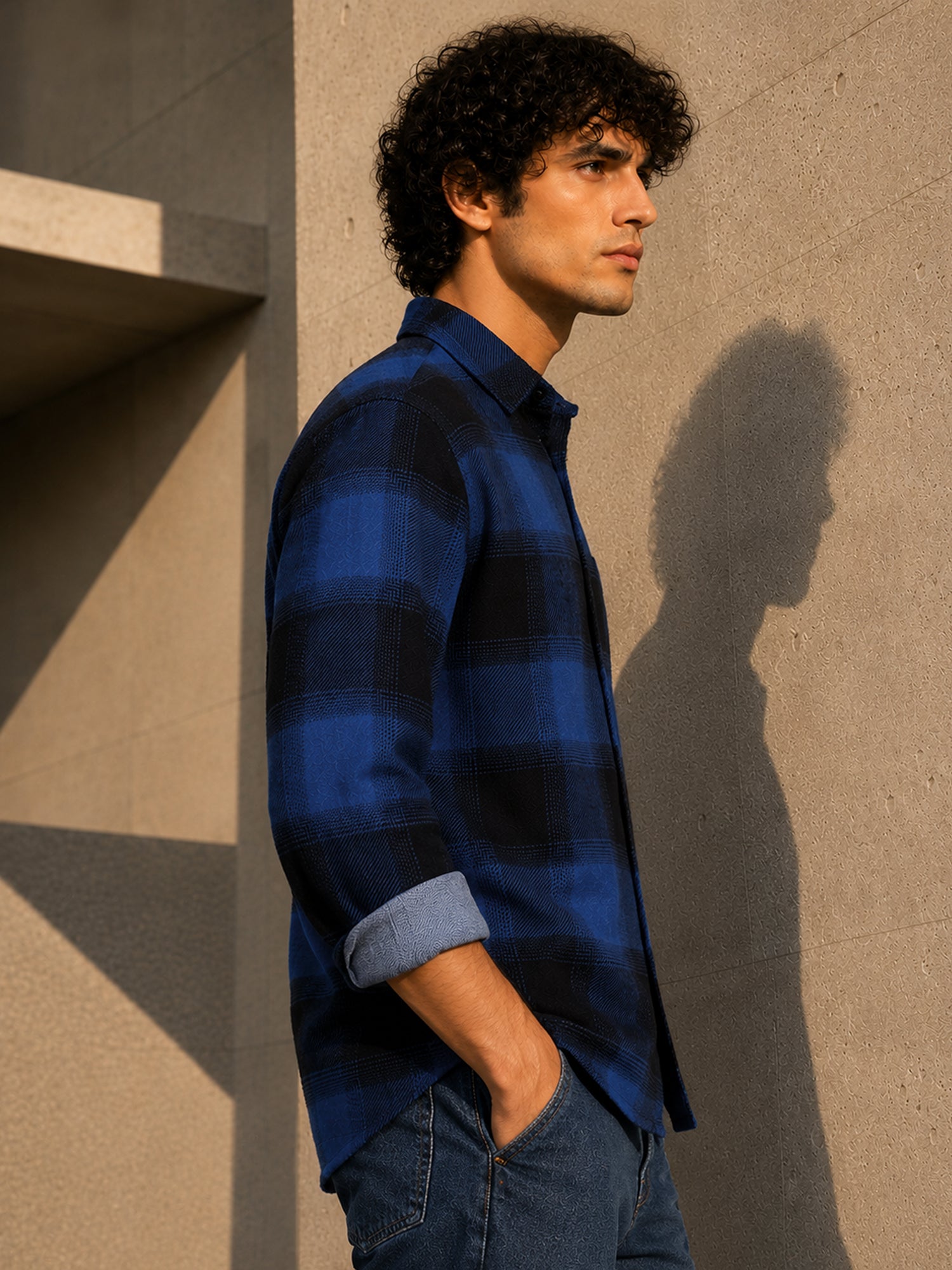 Men Blue Checked Shirt