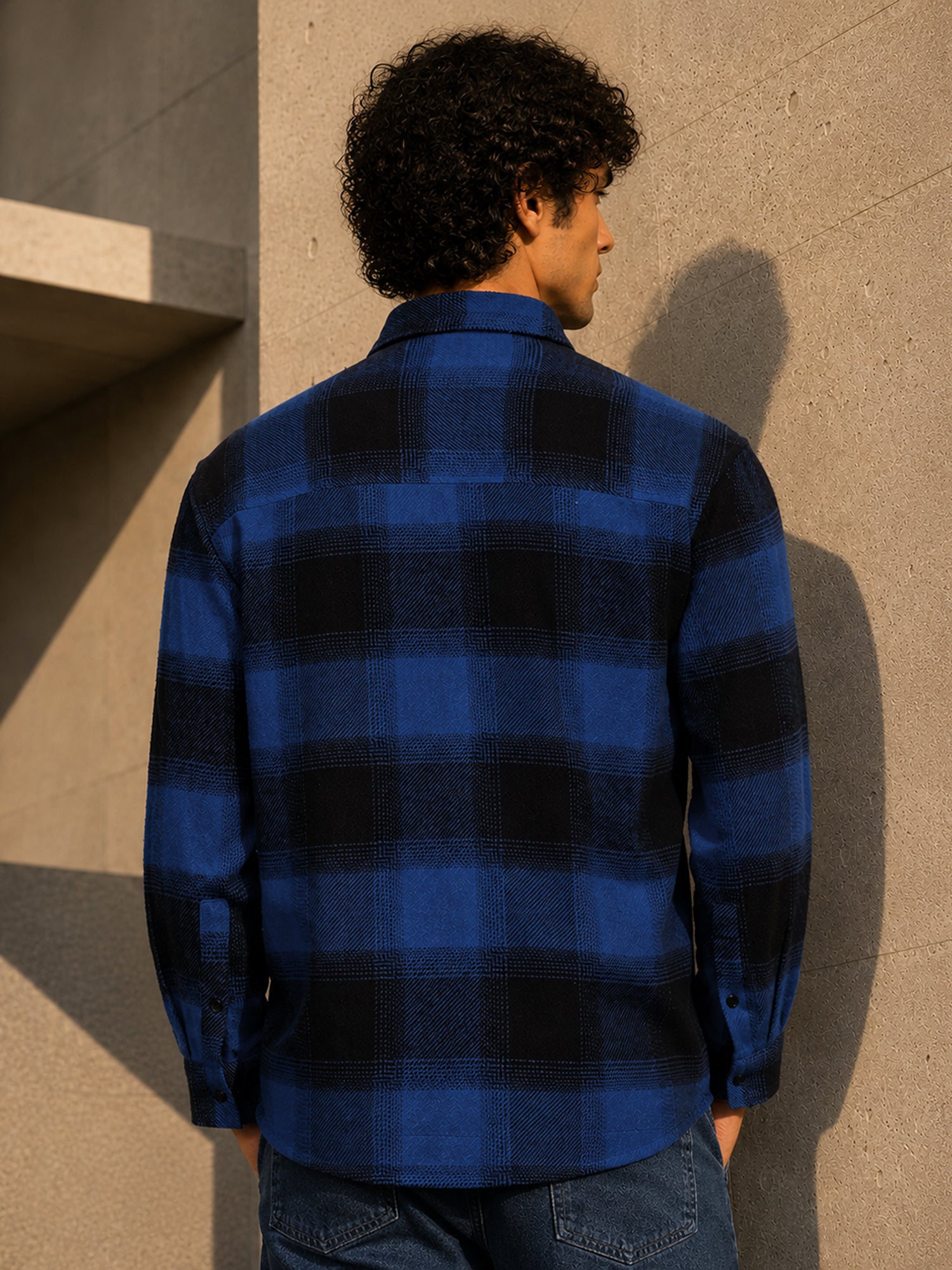 Men Blue Checked Shirt