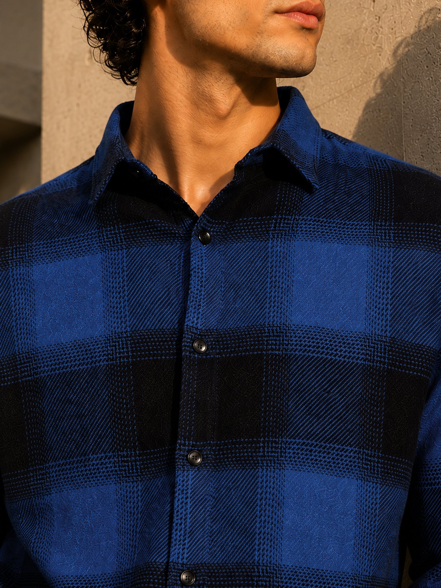 Men Blue Checked Shirt