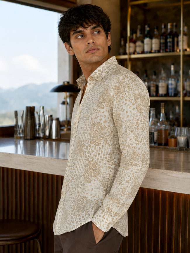 Men Beige Floral Printed Cotton Shirt