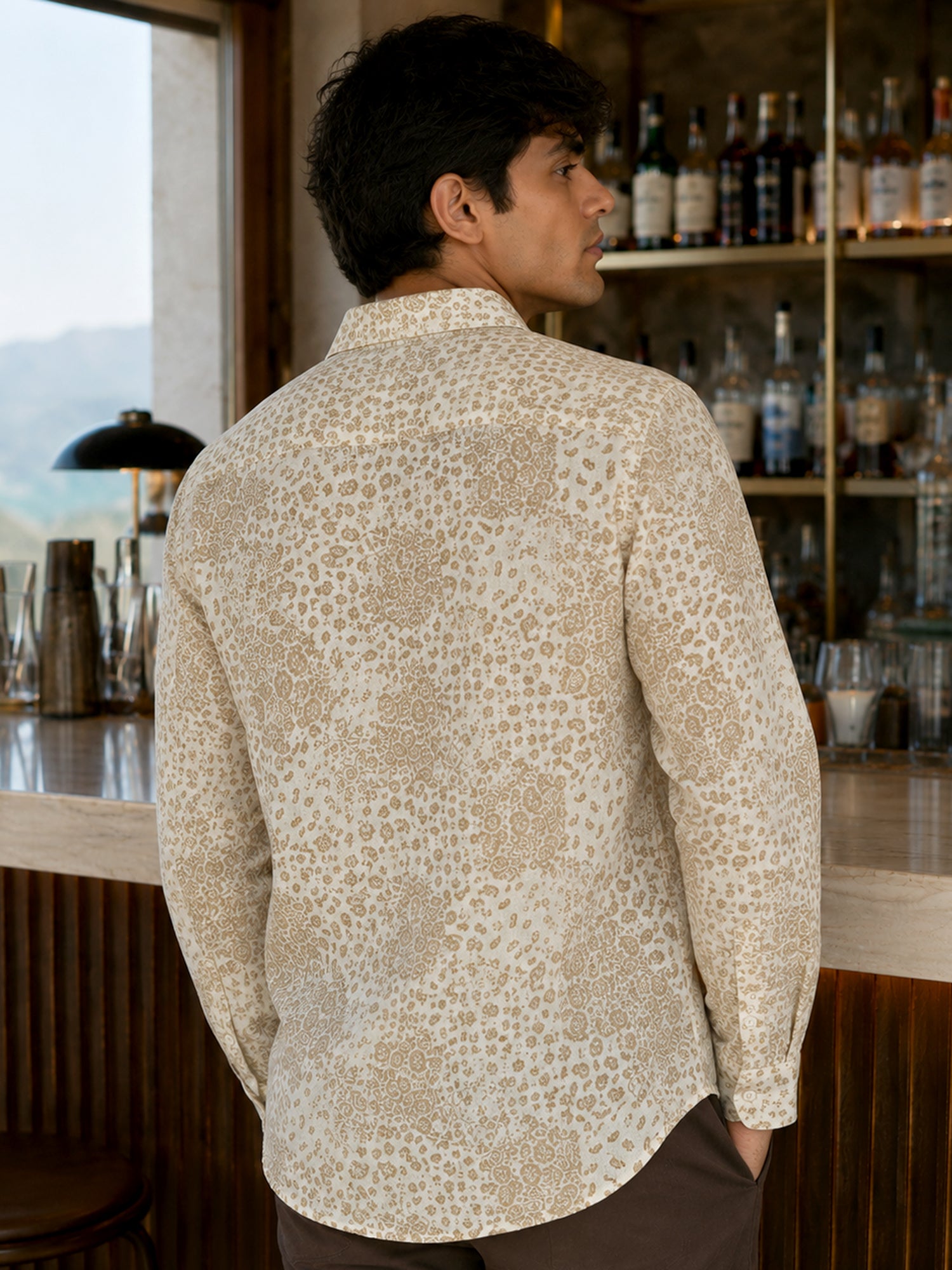 Men Beige Floral Printed Cotton Shirt
