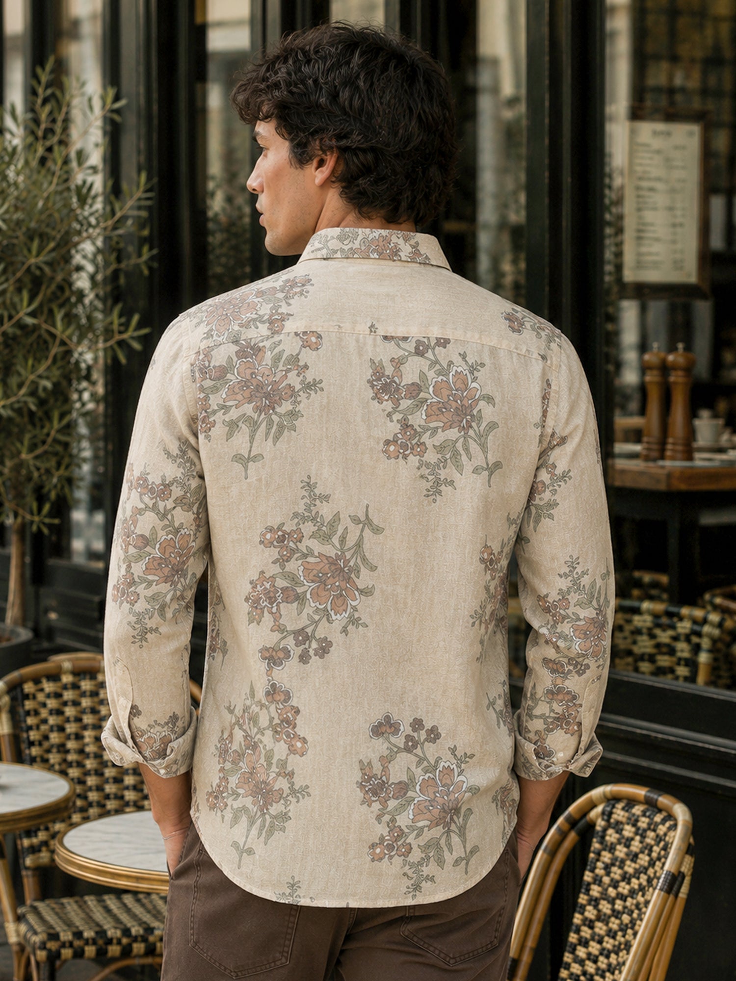 Men Beige Printed Rayon Regular Fit Shirt