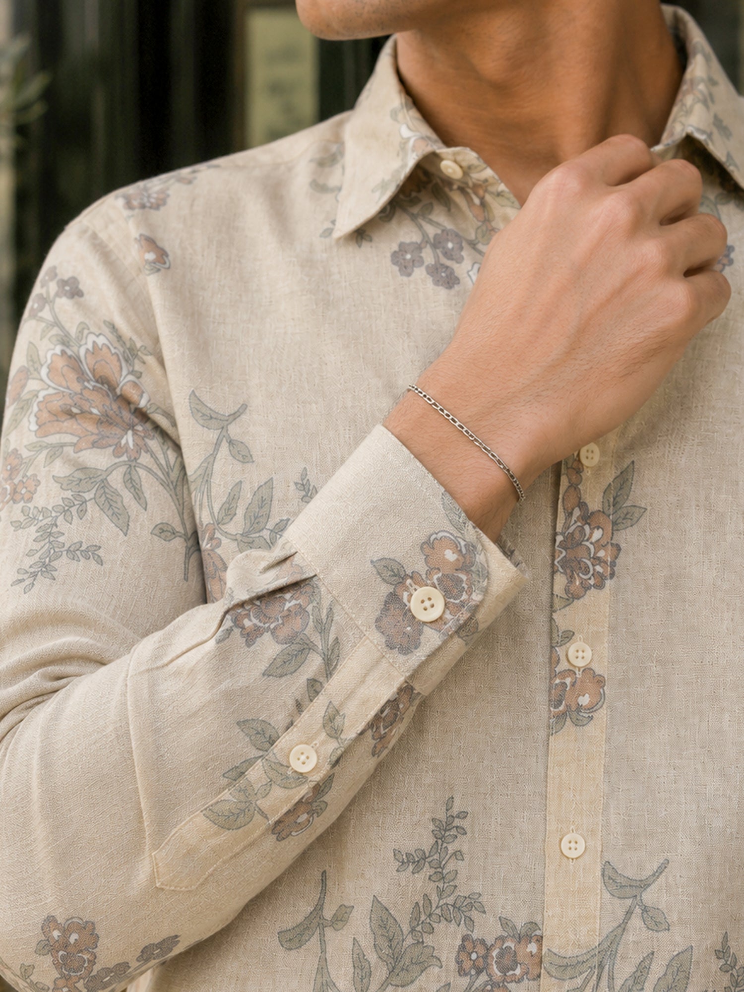 Men Beige Printed Rayon Regular Fit Shirt