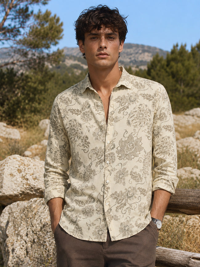 Men Beige Printed Regular Fit Shirt