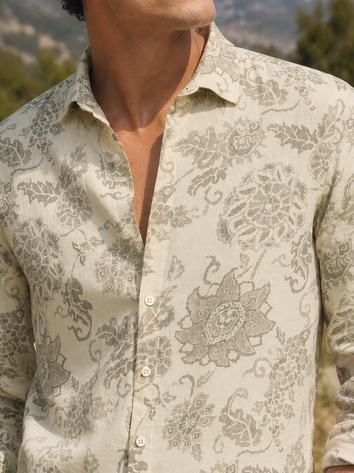 Men Beige Printed Regular Fit Shirt