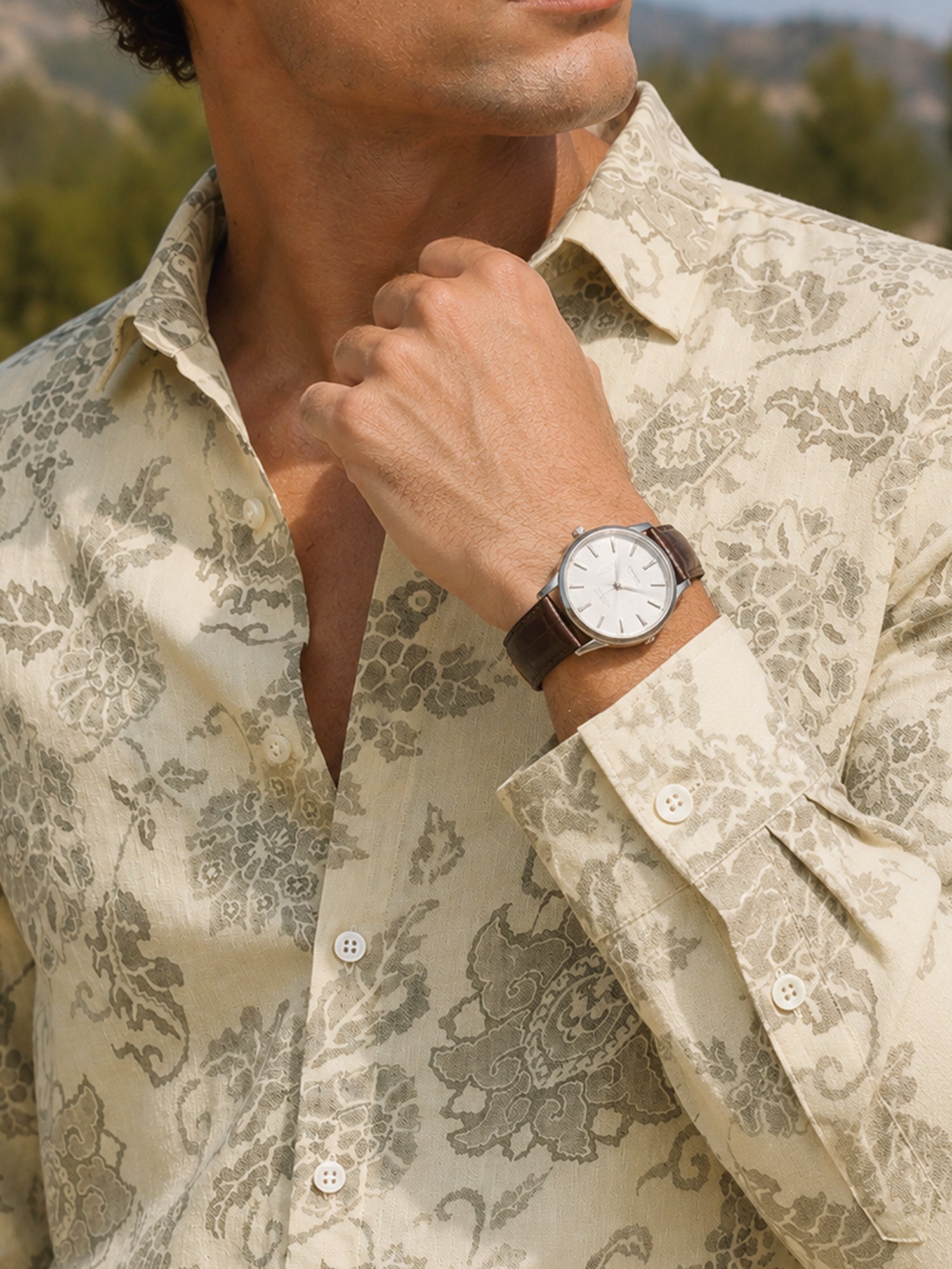 Men Beige Printed Regular Fit Shirt