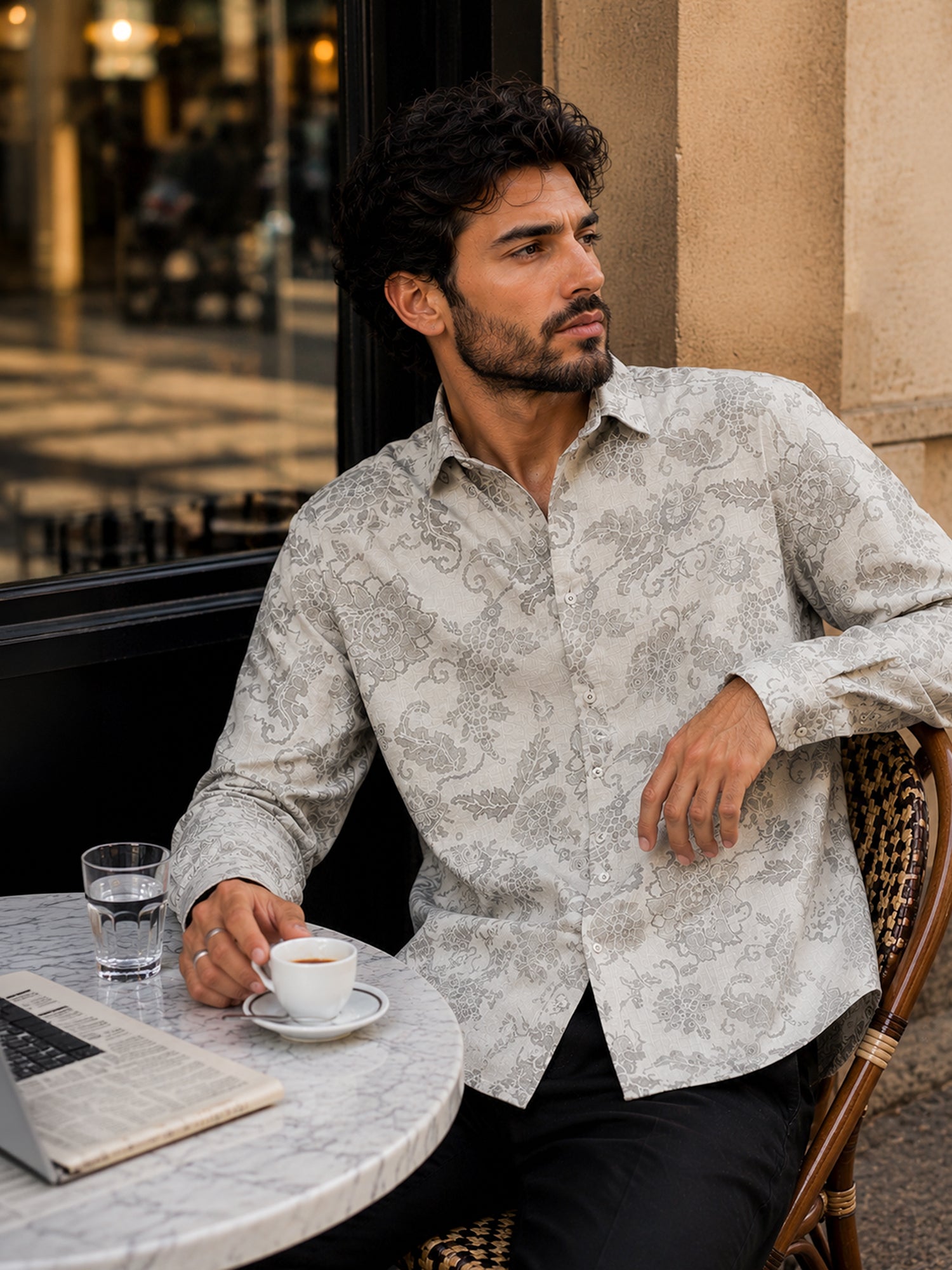 Men Grey Printed Regular Fit Shirt