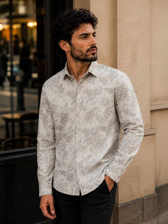 Men Grey Printed Regular Fit Shirt
