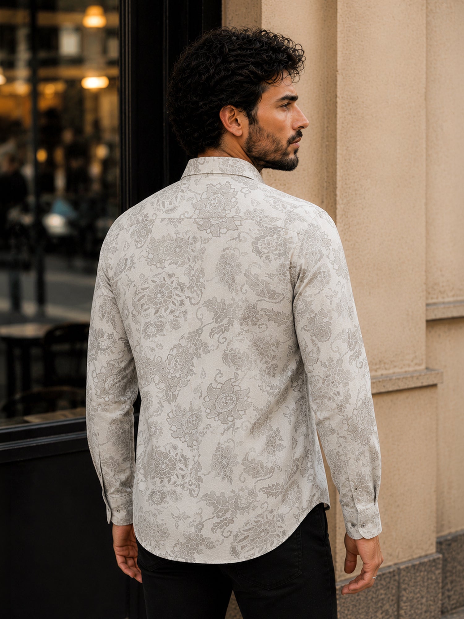Men Grey Printed Regular Fit Shirt