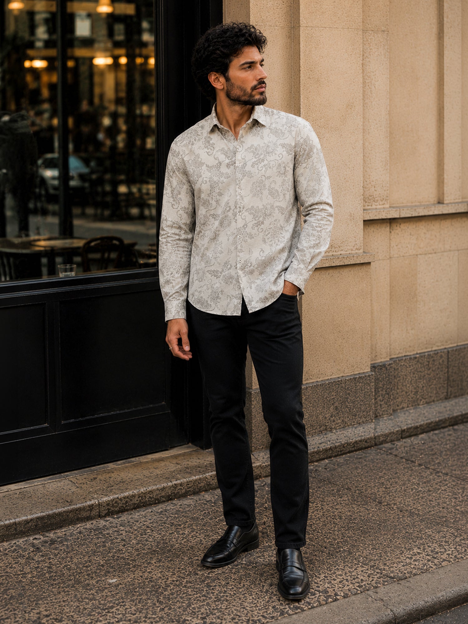 Men Grey Printed Regular Fit Shirt