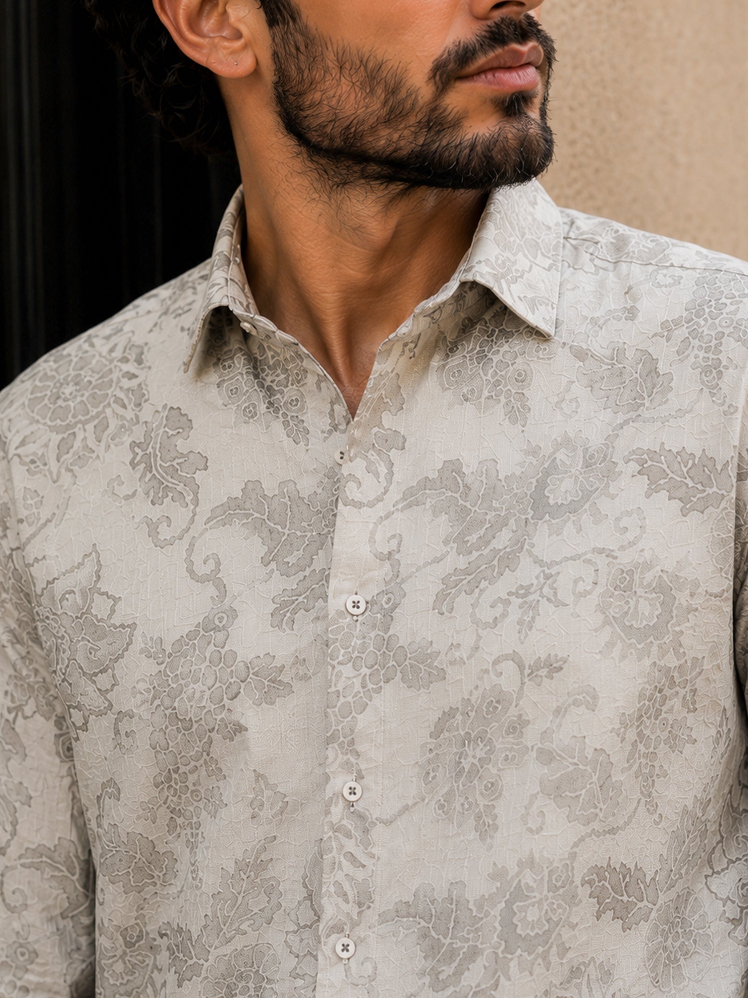 Men Grey Printed Regular Fit Shirt