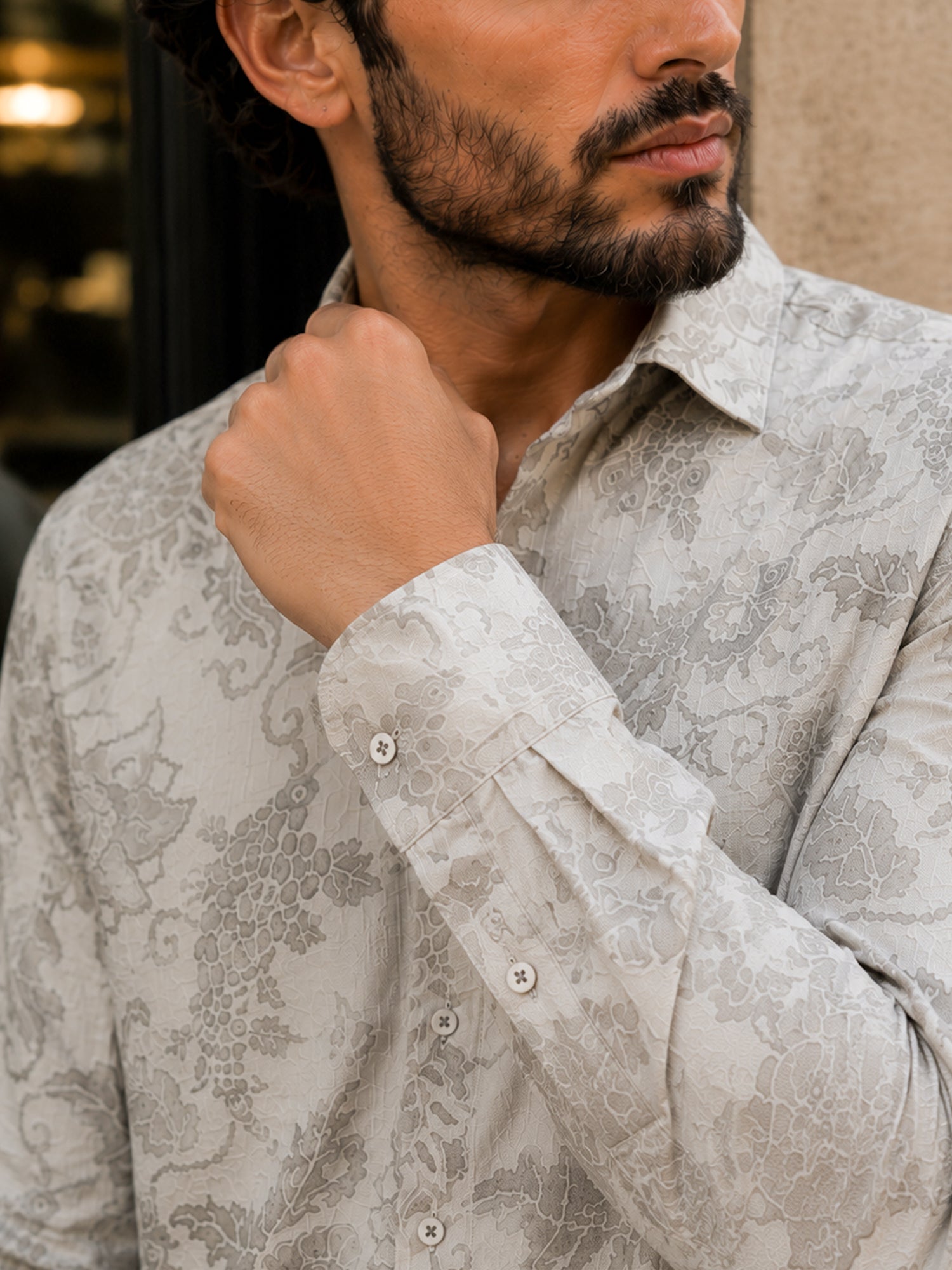 Men Grey Printed Regular Fit Shirt