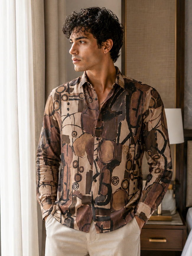 Men Brown Printed Regular Fit Shirt
