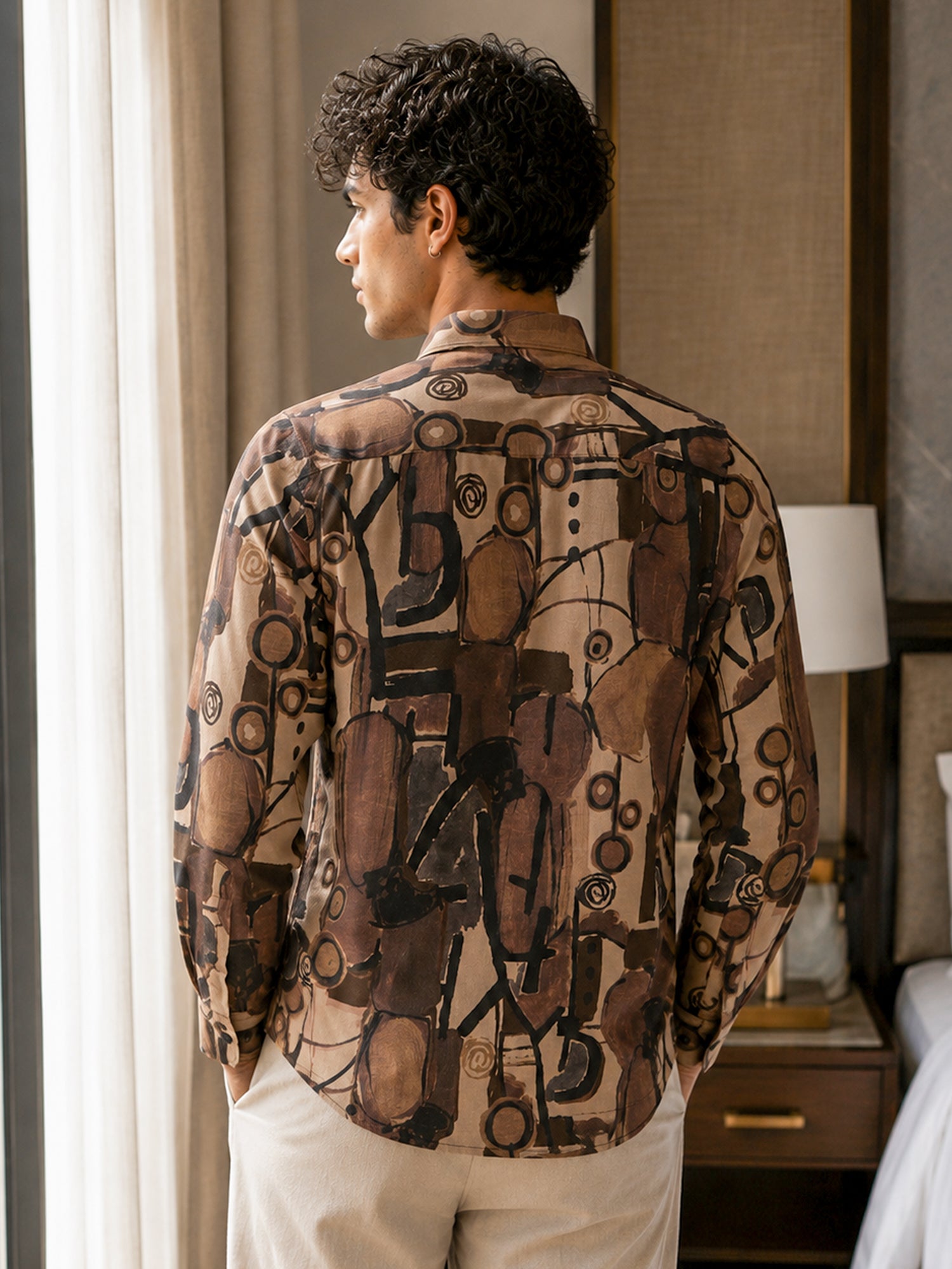 Men Brown Printed Regular Fit Shirt