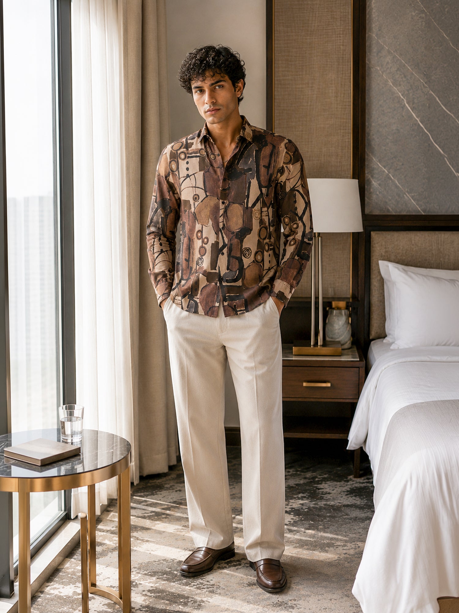 Men Brown Printed Regular Fit Shirt