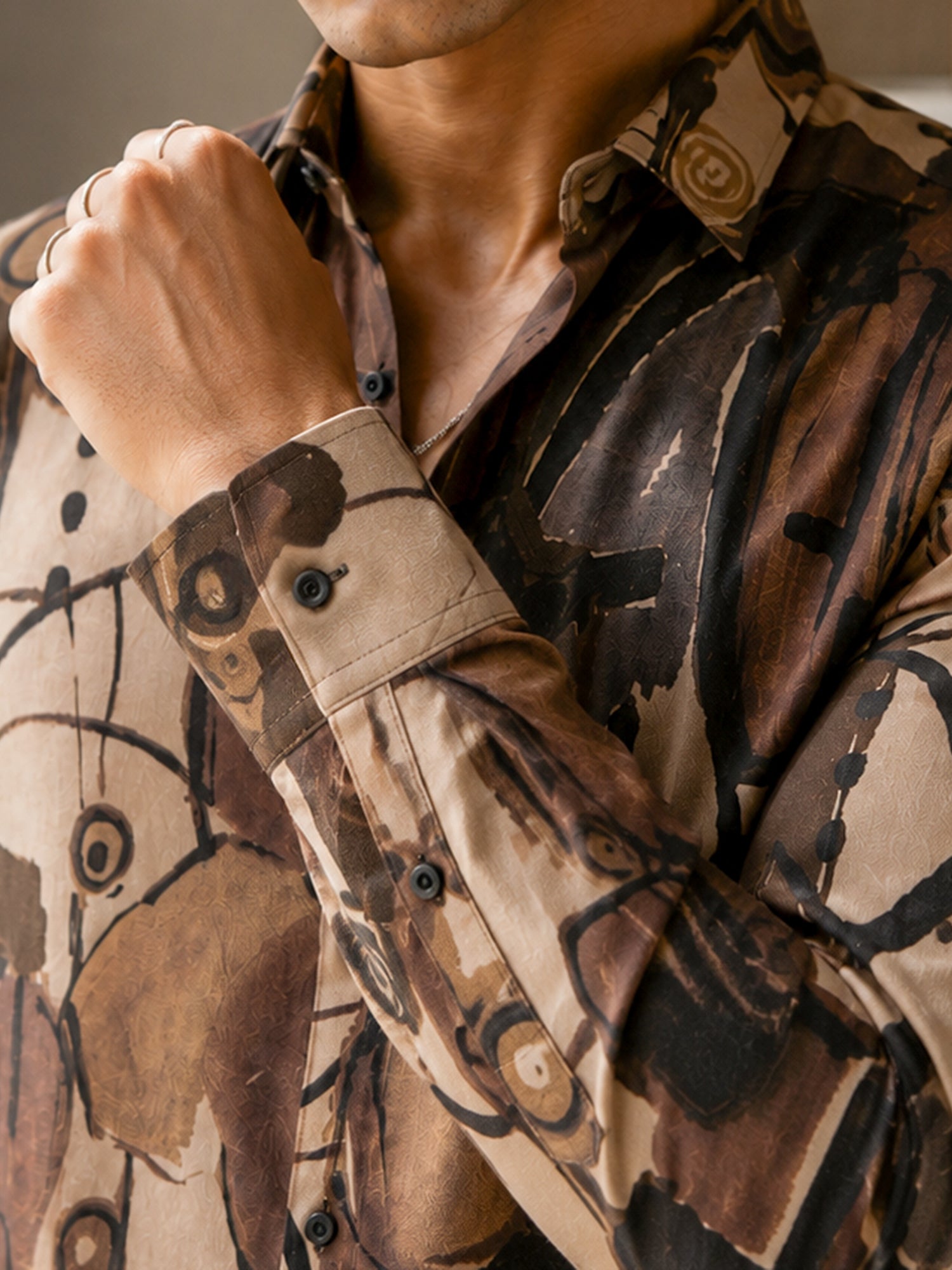 Men Brown Printed Regular Fit Shirt
