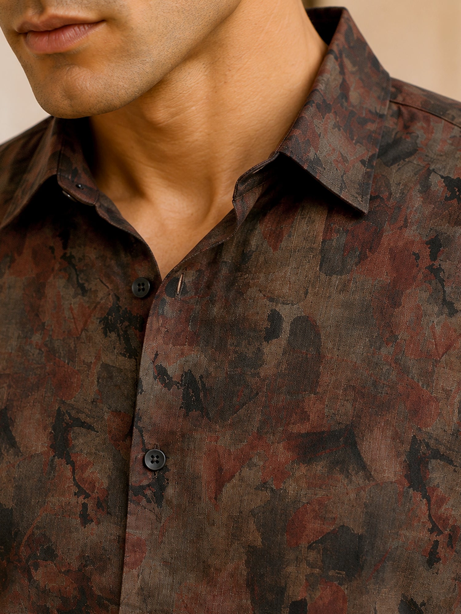 Men Brown Abstract Print Full Sleeves Shirt