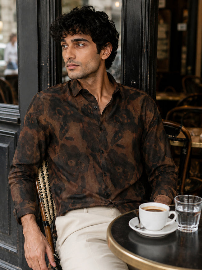 Men Brown Washed Regular Fit Shirt