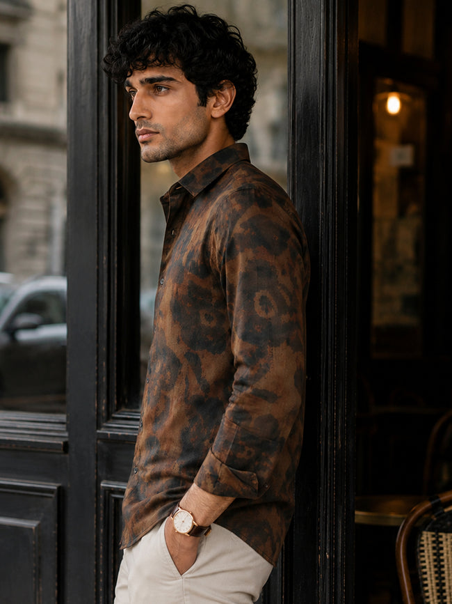 Men Brown Washed Regular Fit Shirt
