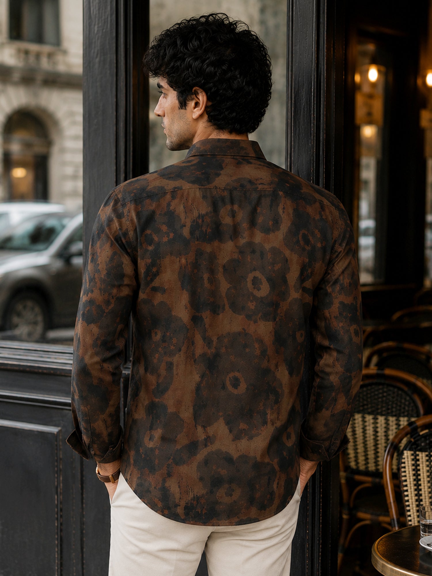 Men Brown Washed Regular Fit Shirt