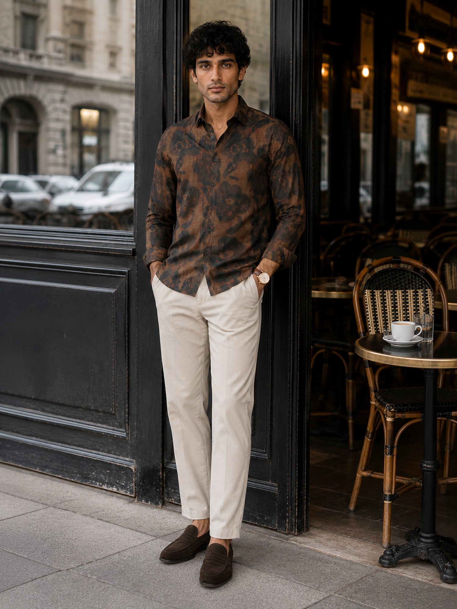Men Brown Washed Regular Fit Shirt