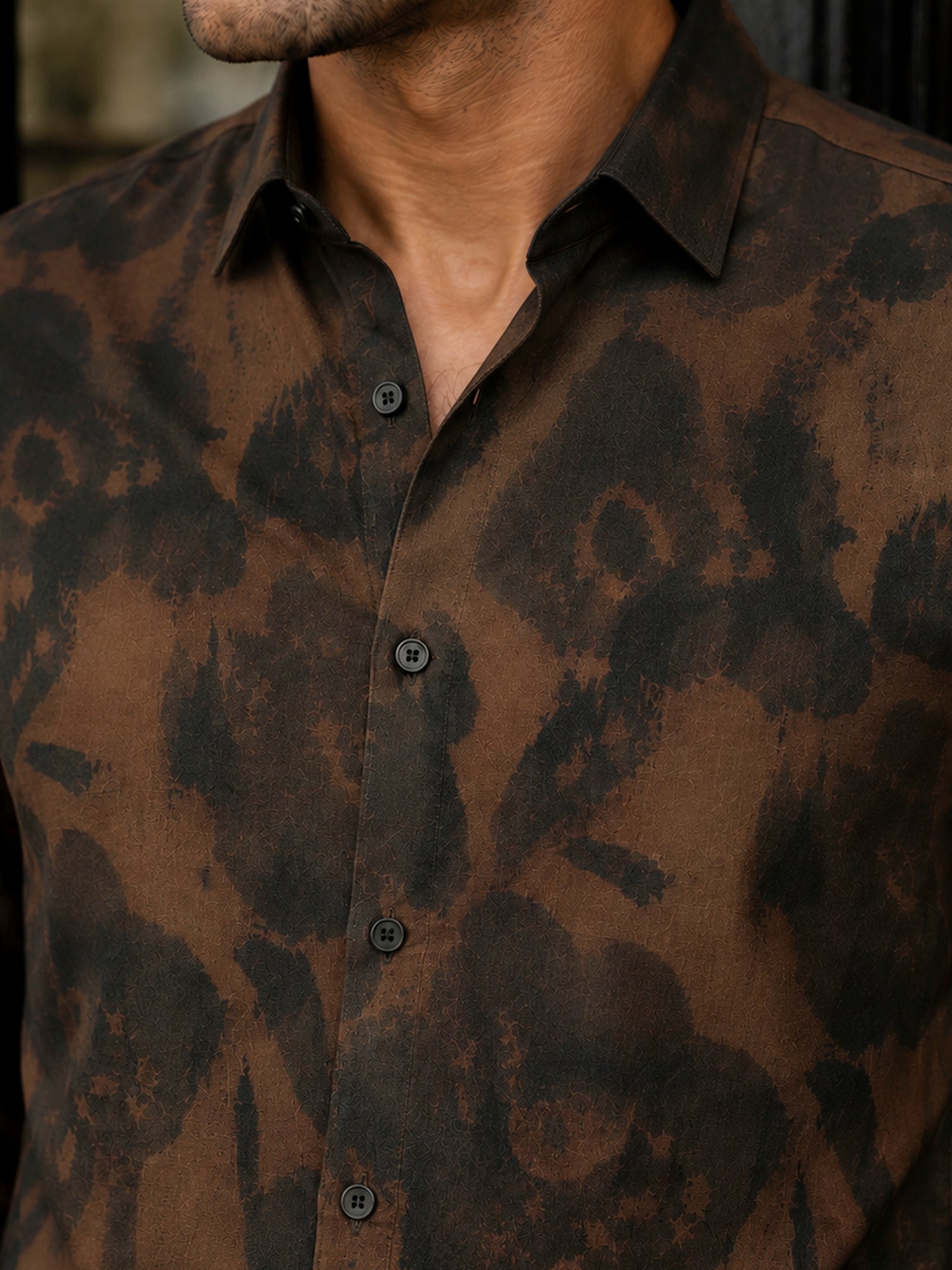 Men Brown Washed Regular Fit Shirt