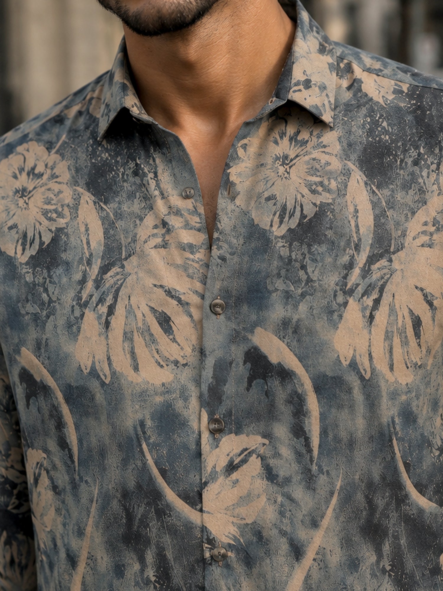 Men Grey Floral Printed Regular Fit Shirt