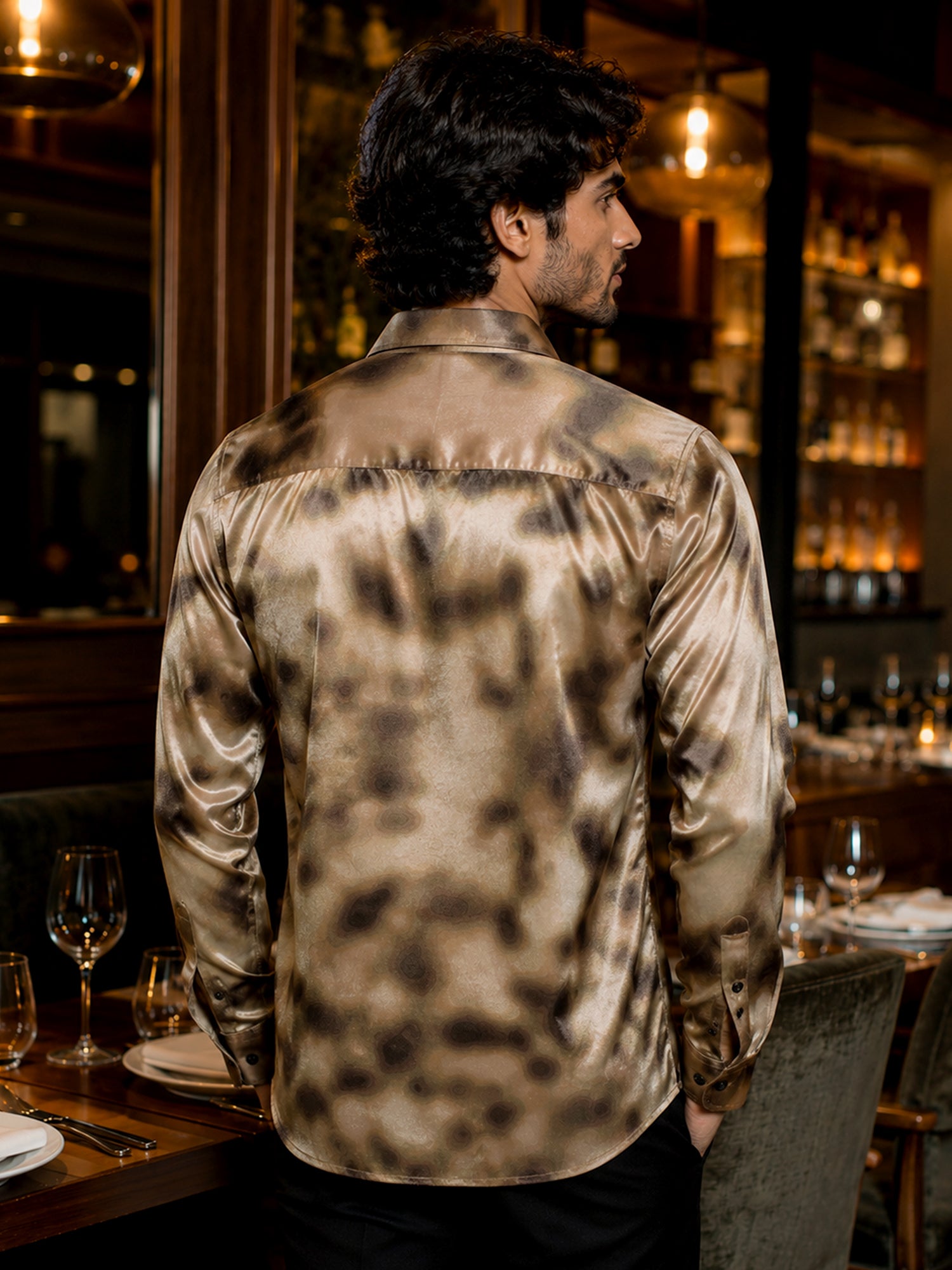 Men Brown Slim Fit Party Wear Shirt