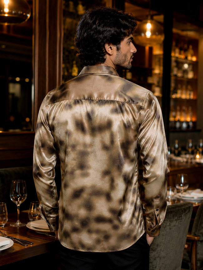 Men Brown Slim Fit Party Wear Shirt