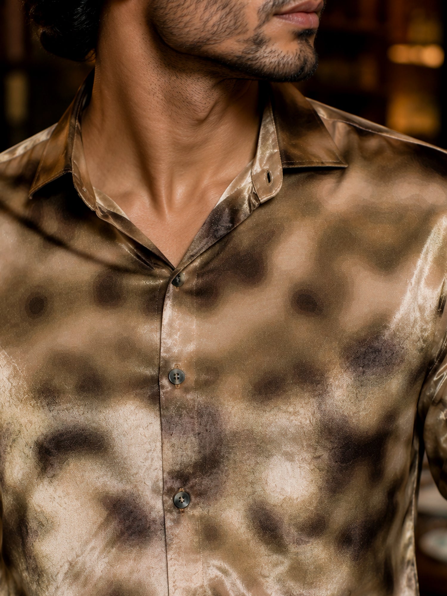 Men Brown Slim Fit Party Wear Shirt