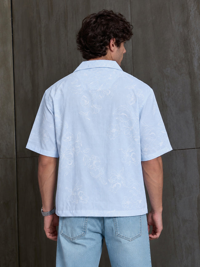 Men Light Blue Floral Print Relaxed Casual Shirt