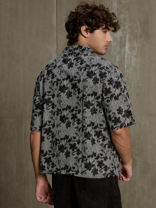 Men Black Floral Print Relaxed Casual Shirt